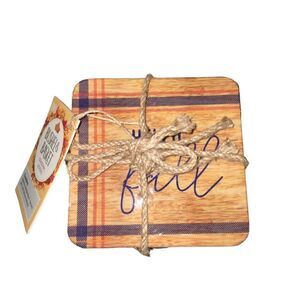 Bushel & Basket Hello Fall Mango‎ Wood Set of 4 Coaster NWT